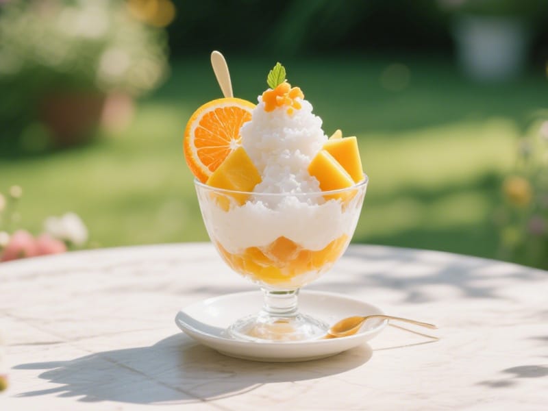 Snow ice in a delicate dessert cup Snow ice in a delicate dessert cup